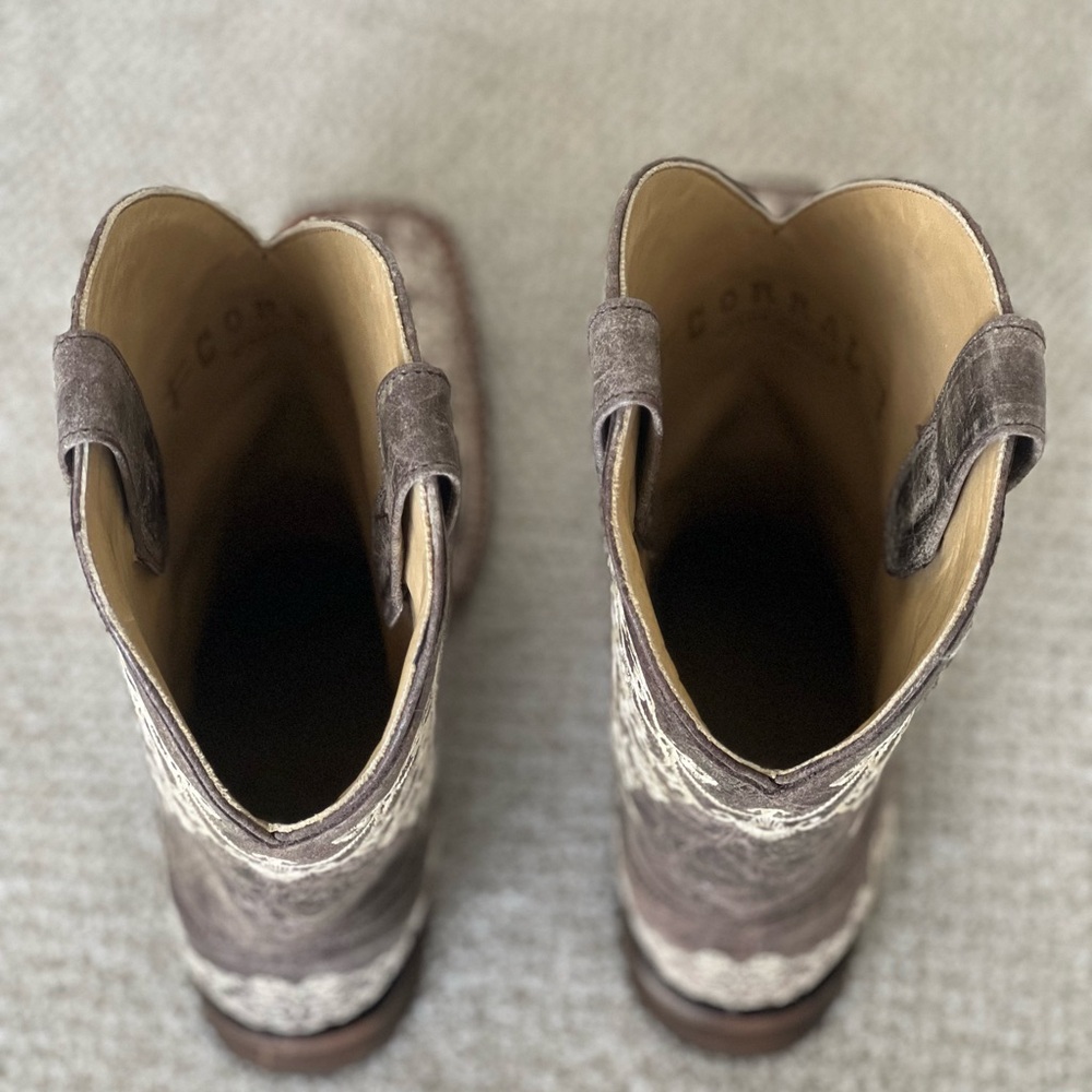 Vintage Leather Brown Embroidered Heeled Boots - Picture 4 of 10